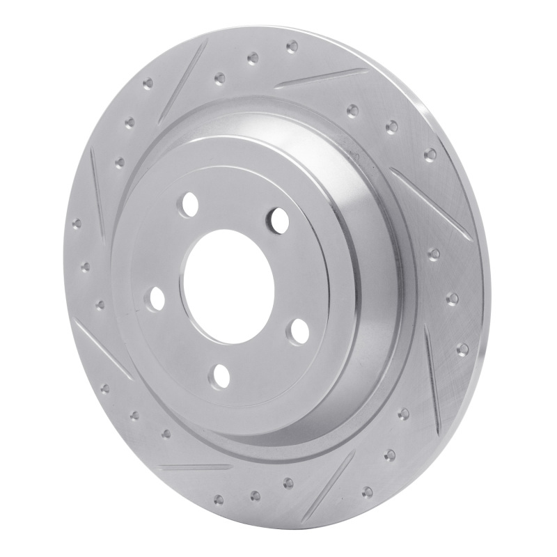 Ford Mustang Brake Rotor (1) - Rear Left - R1 Concepts - Drilled & Slotted - Silver - `15-`23